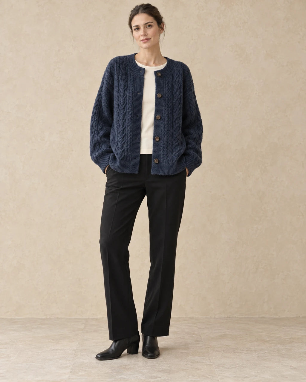 Oversized kabelvest dames marineblauw - Havlin