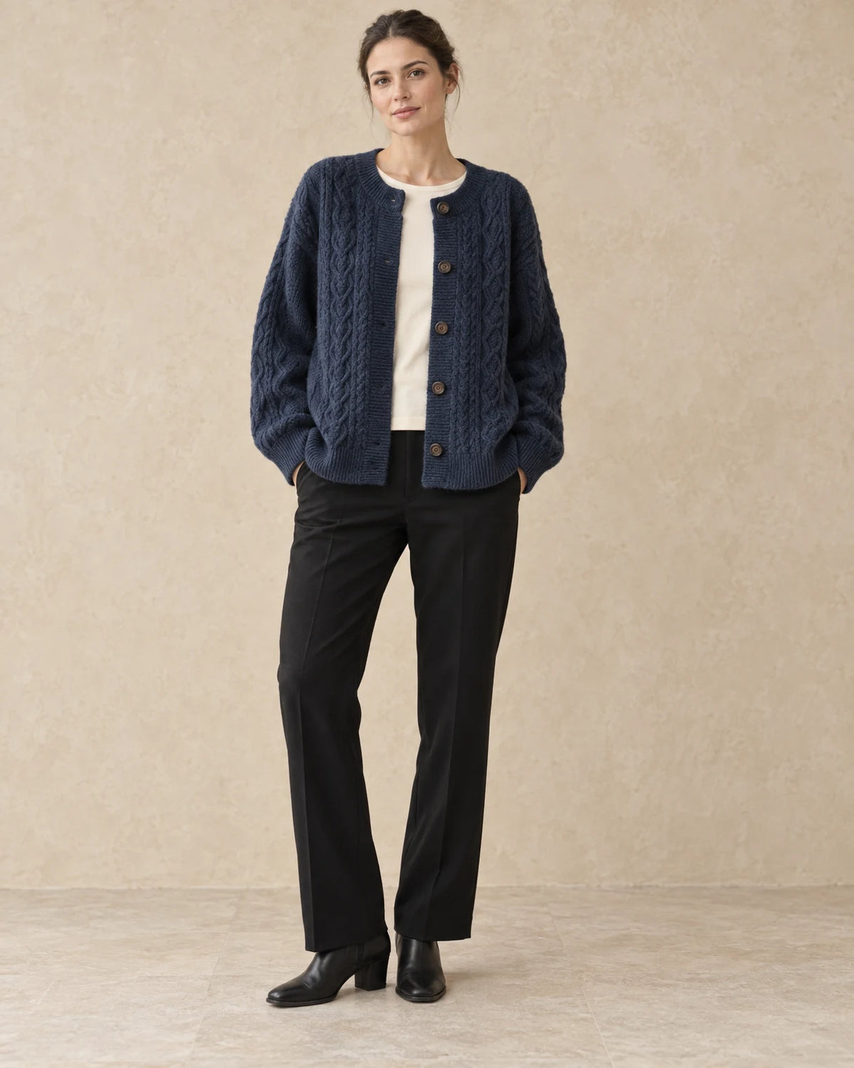 Oversized kabelvest dames marineblauw - Havlin