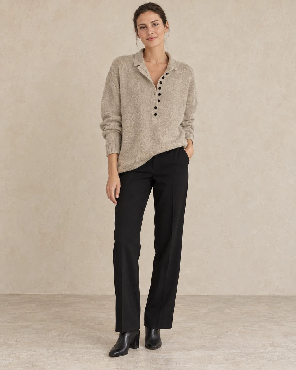 Oversized trui dames kraag khaki - Havlin