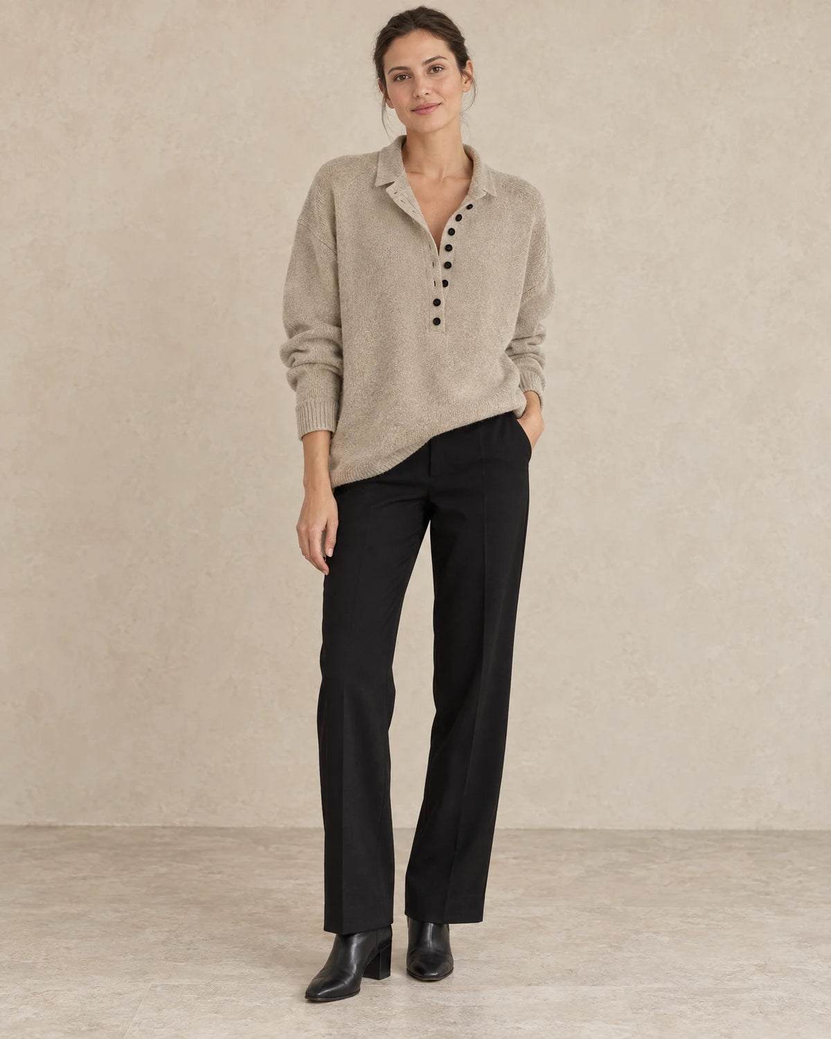 Oversized trui dames kraag khaki - Havlin