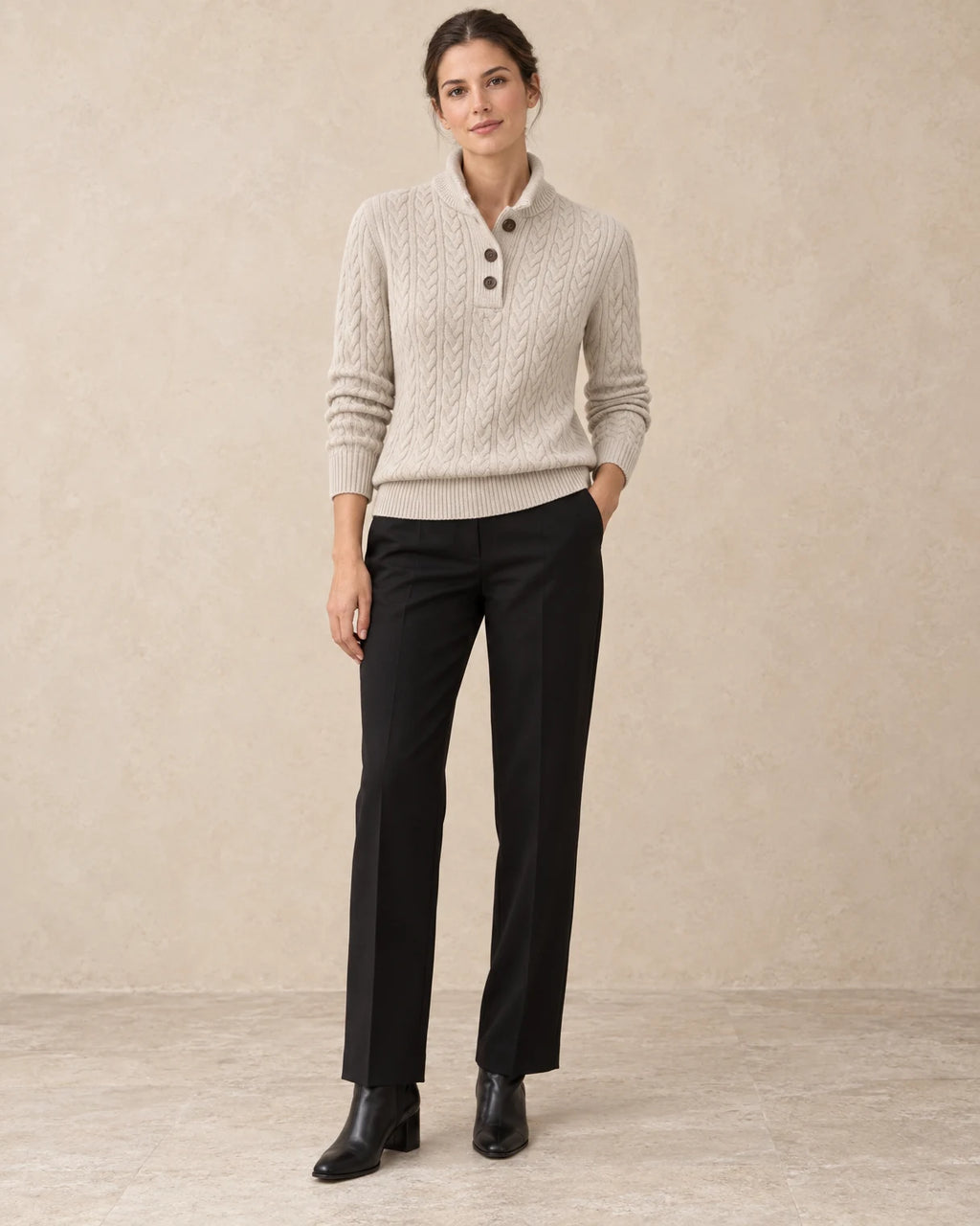 Trui dames kraag knopen licht beige - Havlin