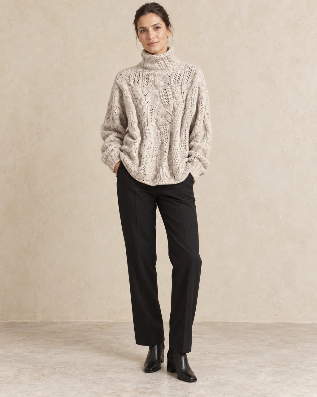Coltrui dames oversized vlechtpatroon beige - Havlin