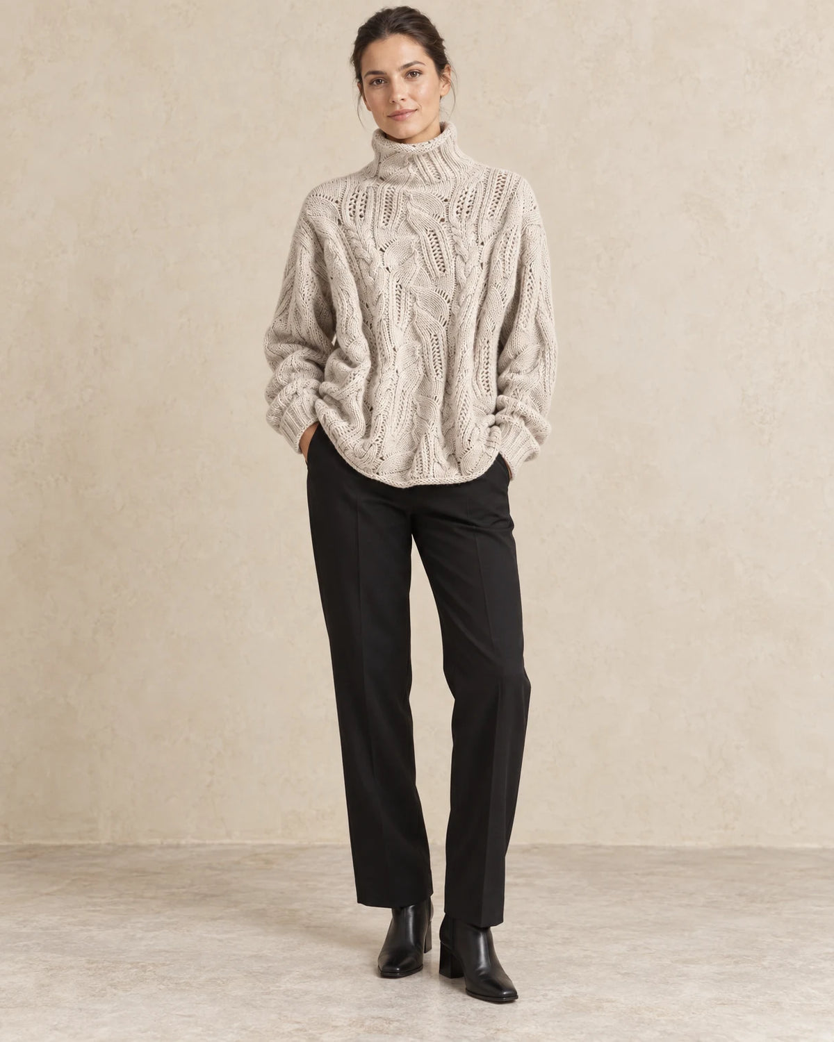 Coltrui dames oversized vlechtpatroon beige - Havlin