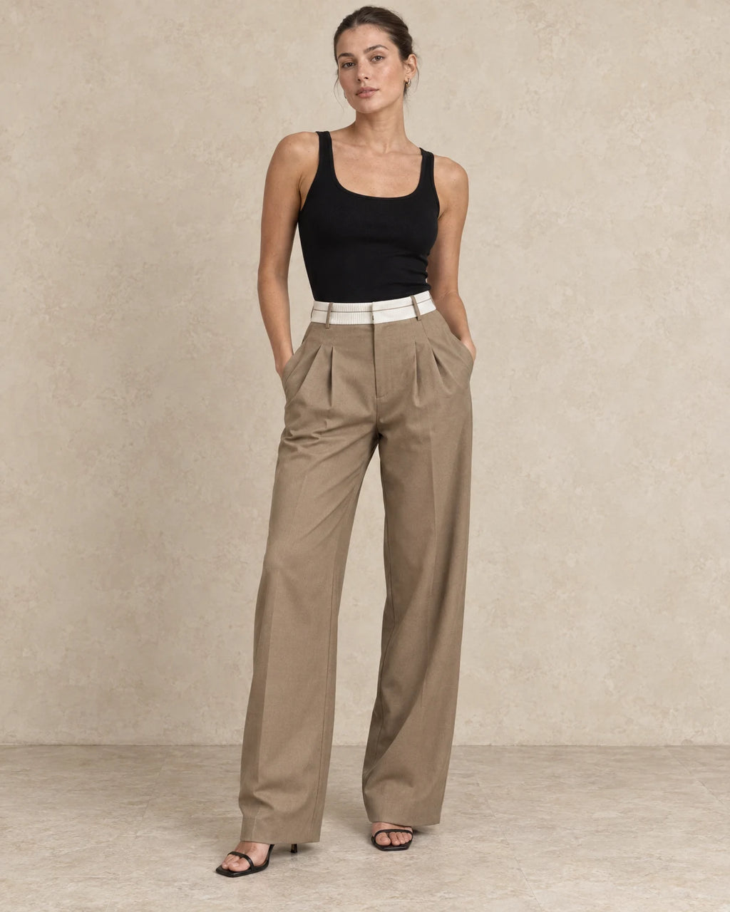 Wijde broek dames getailleerd beige - Havlin
