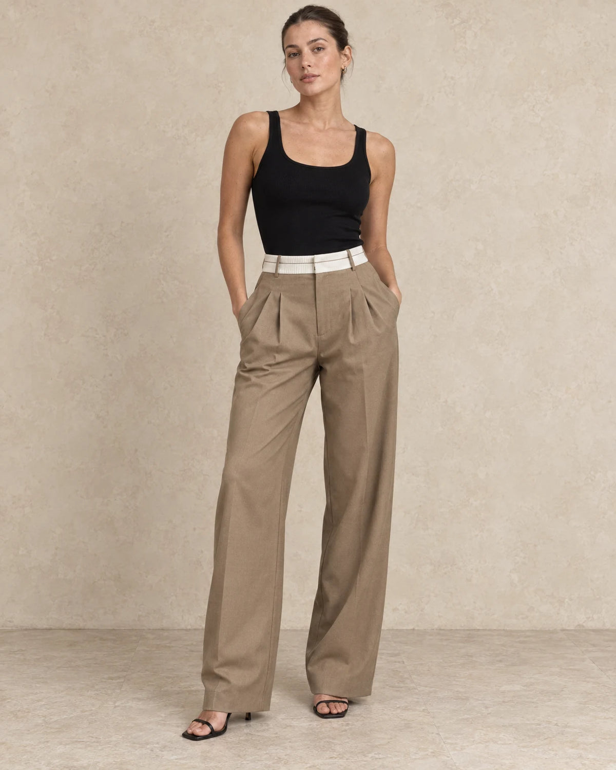 Wijde broek dames getailleerd beige - Havlin
