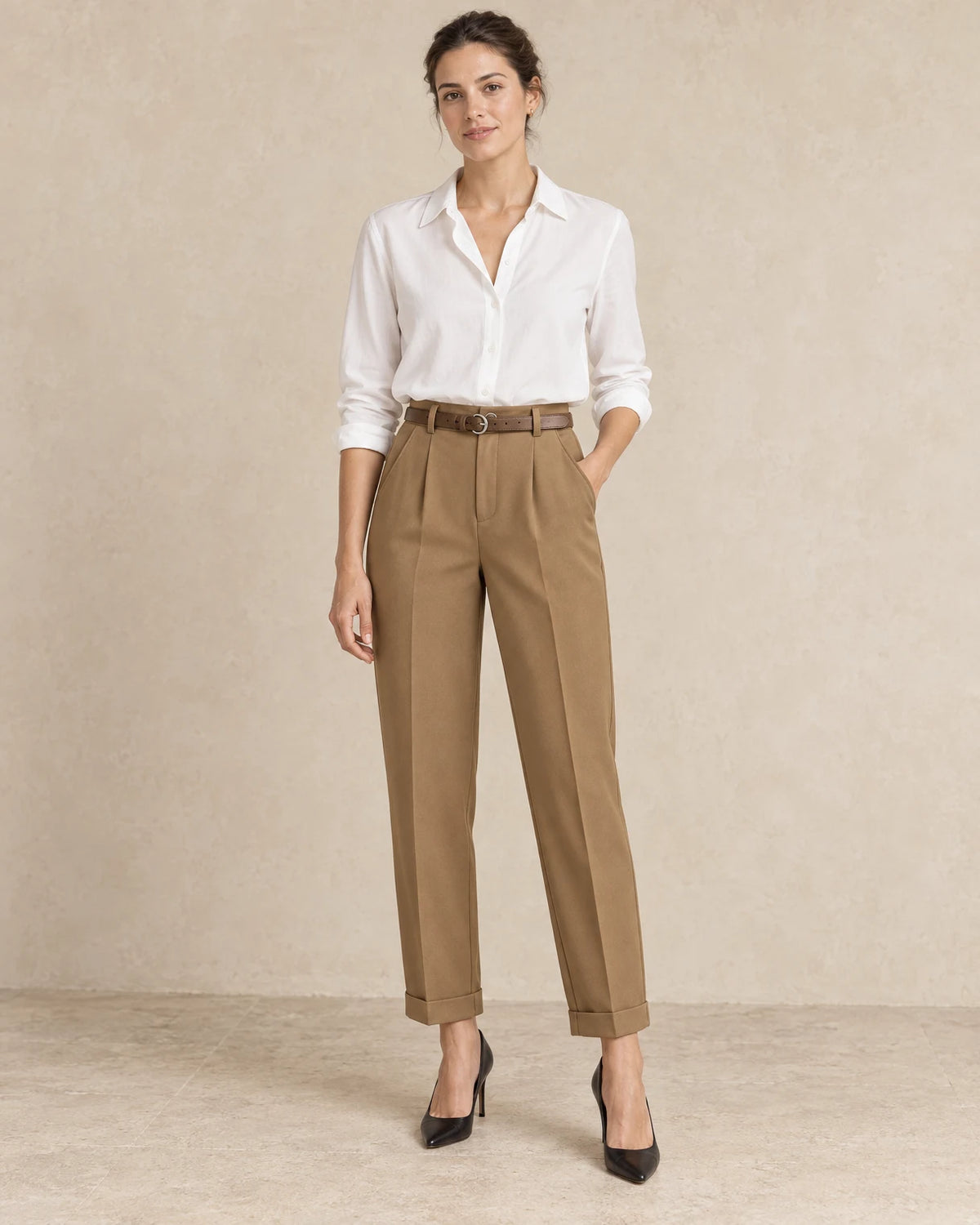 Broek dames ceintuur bruin - Havlin