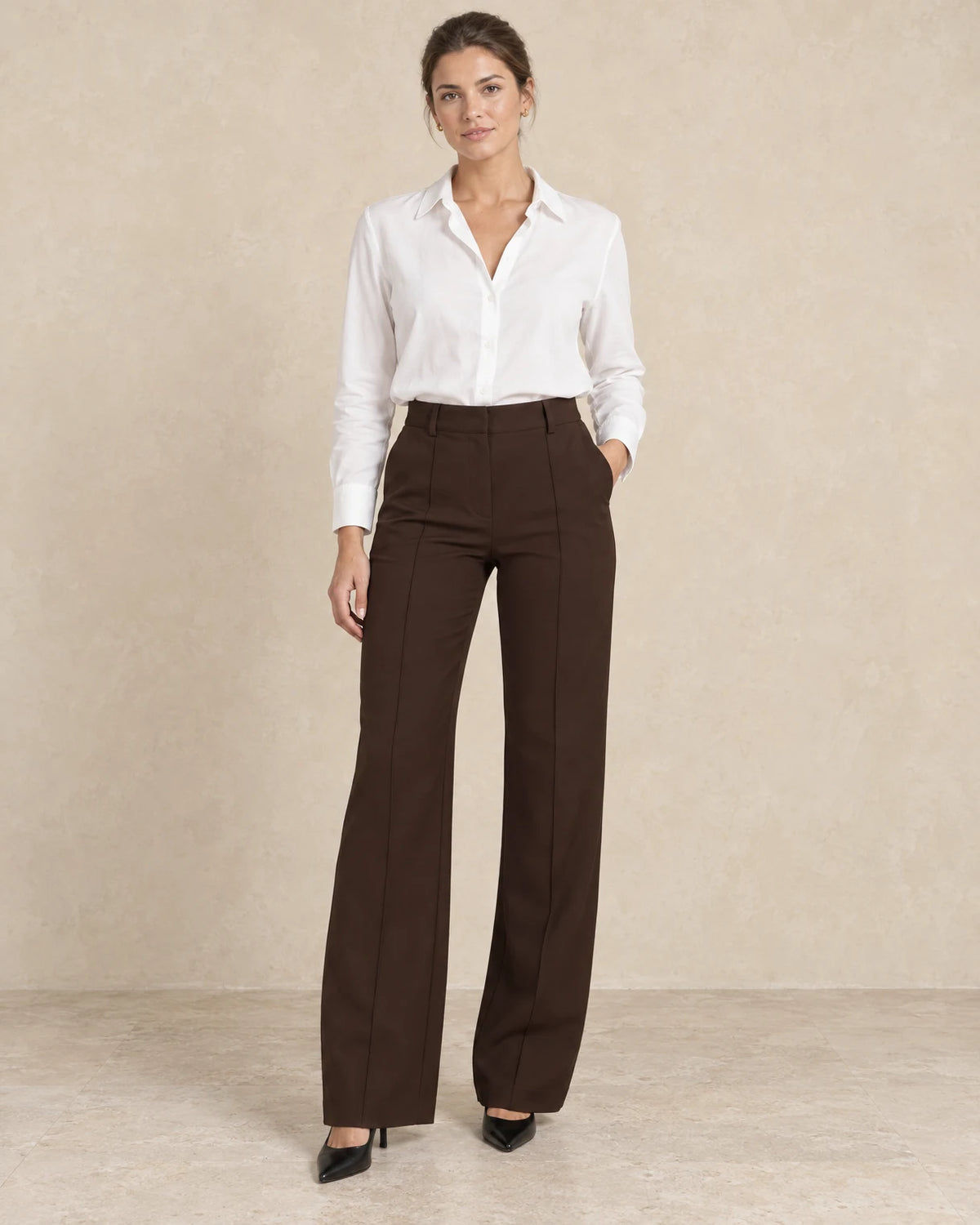 Rechte broek dames getailleerd donkerbruin - Havlin
