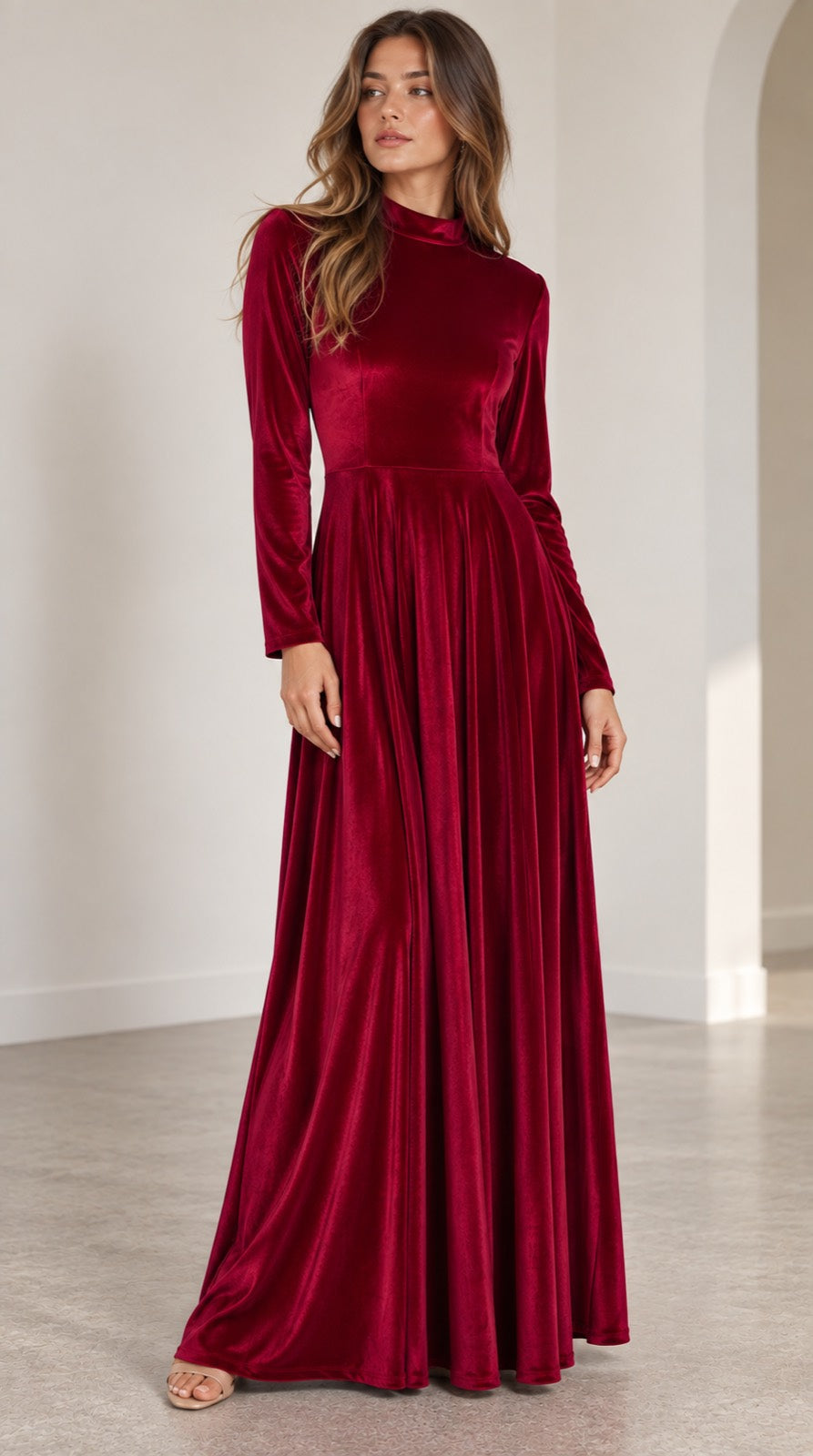 Fluwelen Midi Jurk Dames met Lange Mouwen - afbeelding 1
