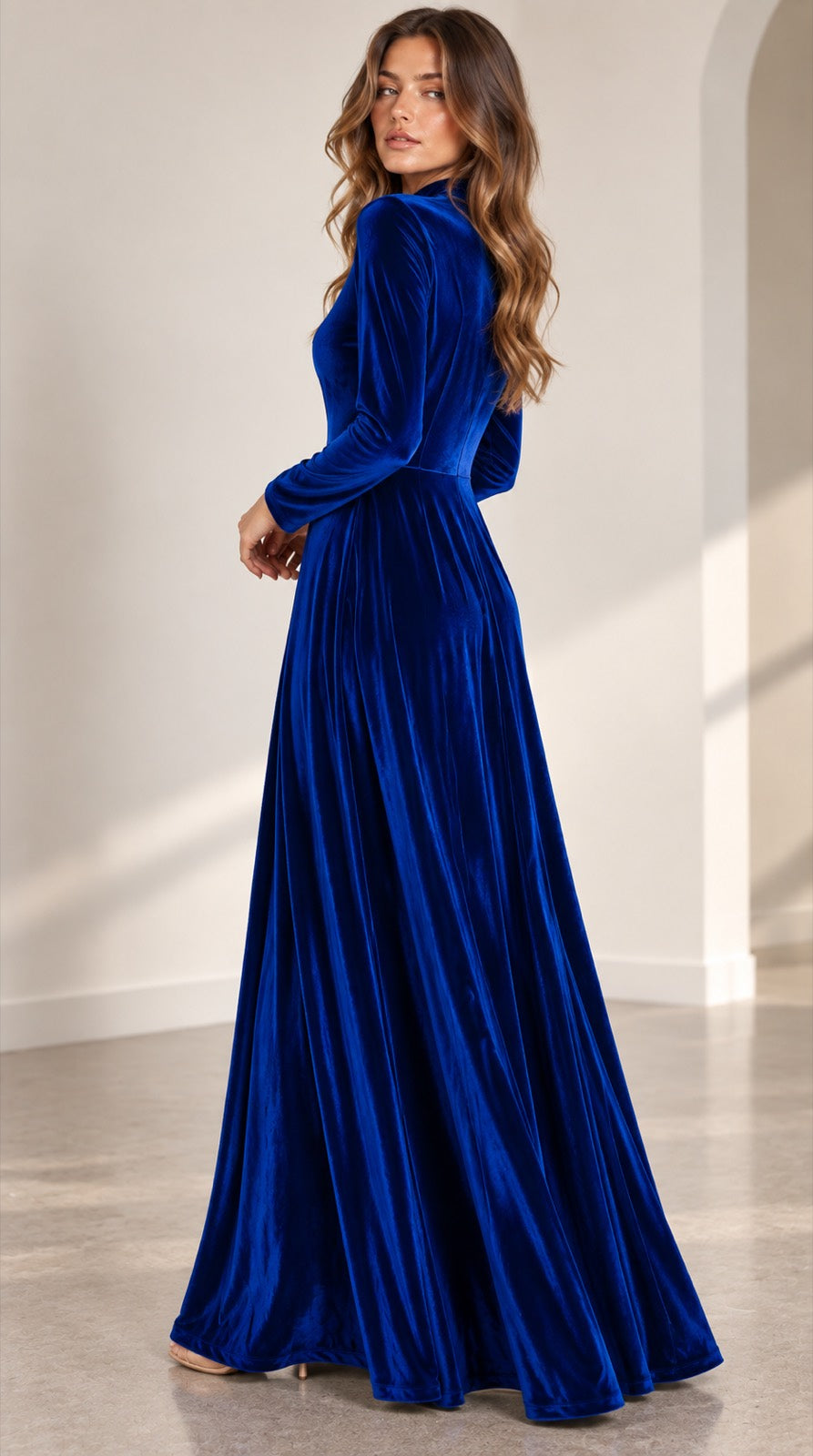 Fluwelen Midi Jurk Dames met Lange Mouwen - afbeelding 2