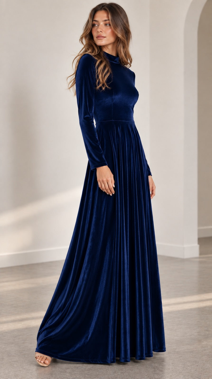 Fluwelen Midi Jurk Dames met Lange Mouwen - afbeelding 3