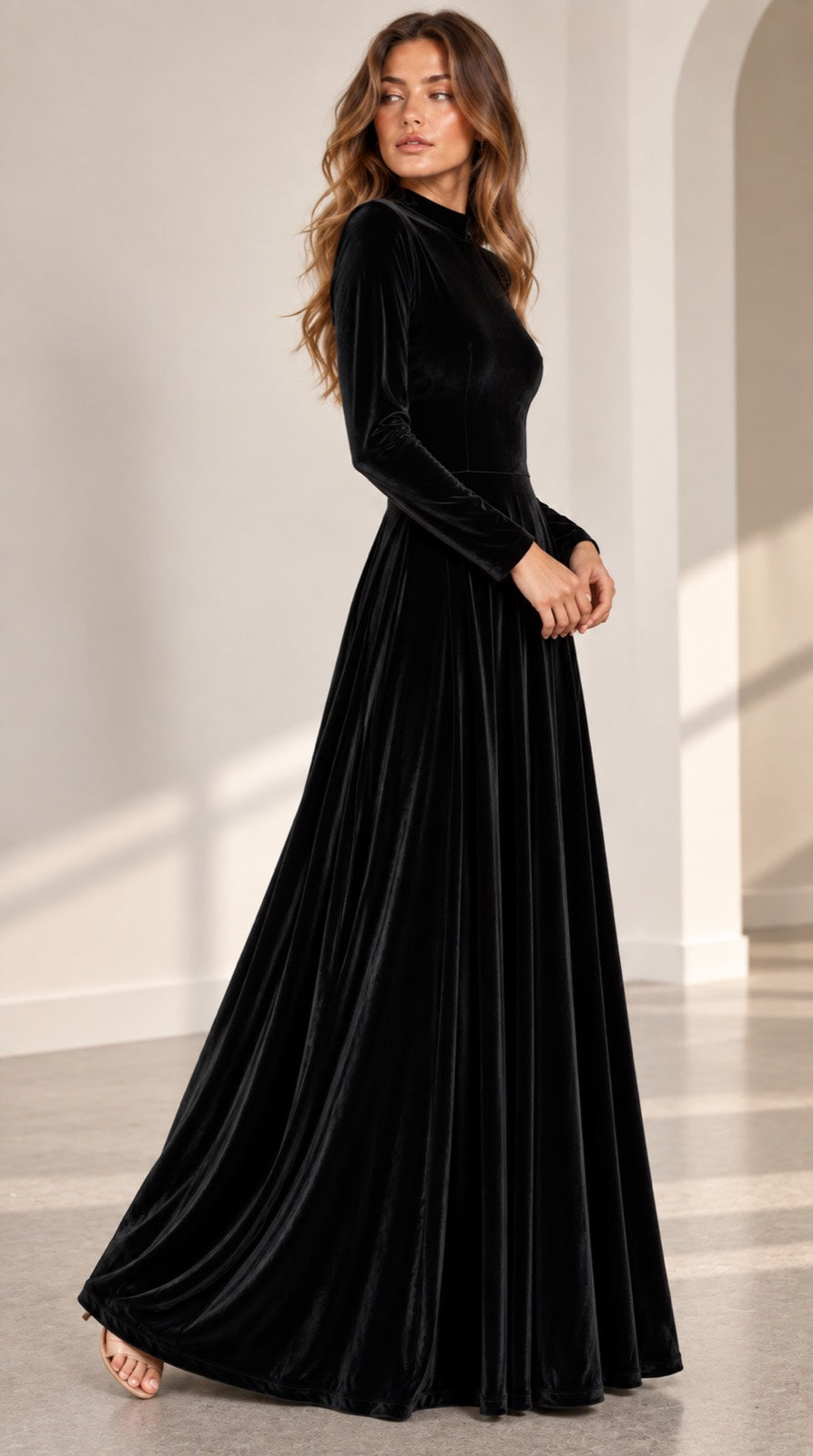 Fluwelen Midi Jurk Dames met Lange Mouwen - afbeelding 4