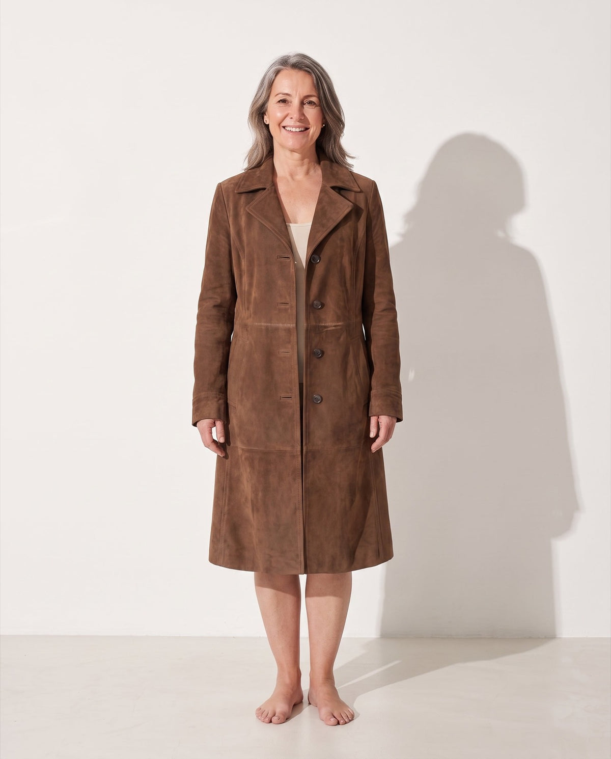 Lange Suede Look Damesjas met Reverskraag - afbeelding 1