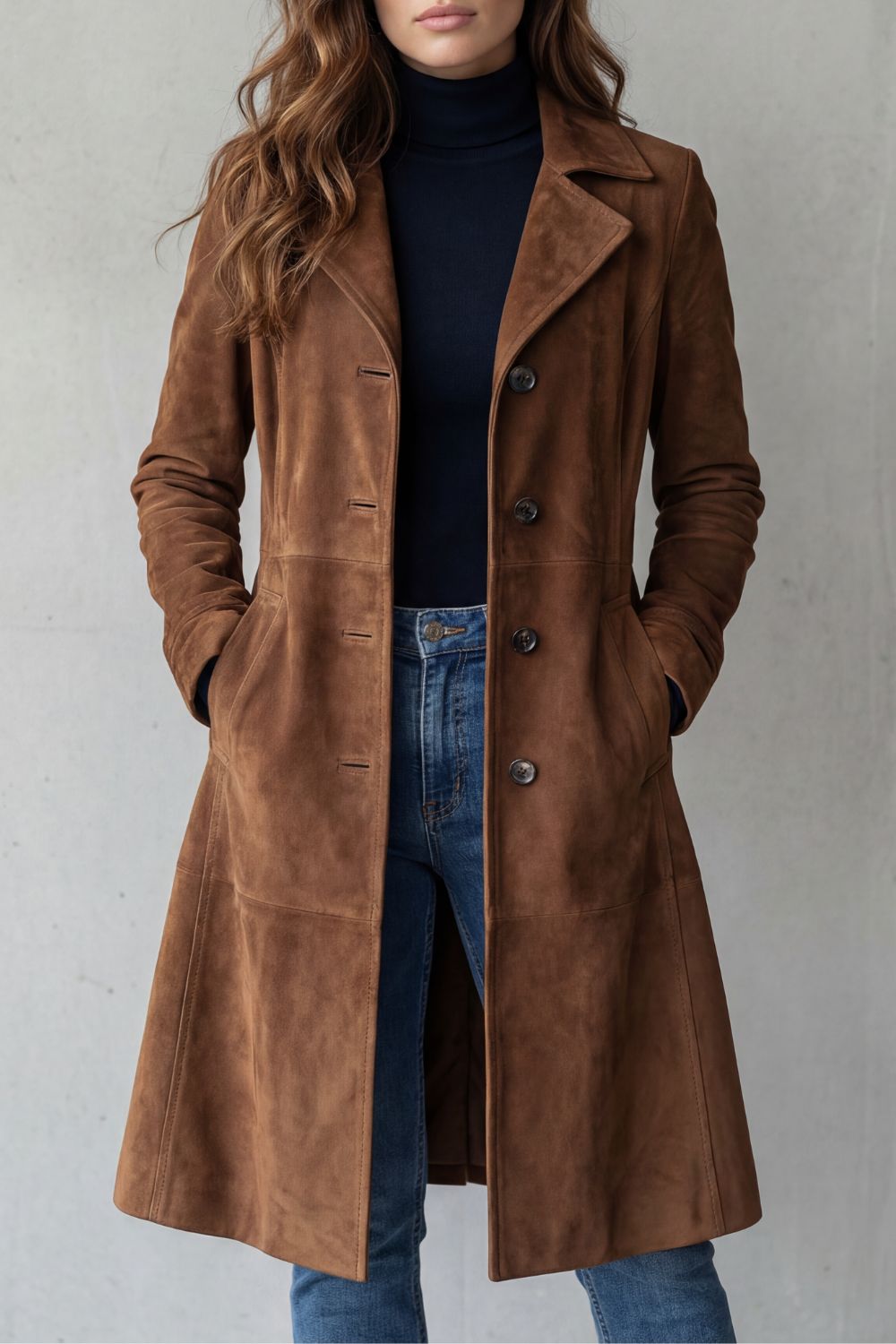 Lange Suede Look Damesjas met Reverskraag - afbeelding 2