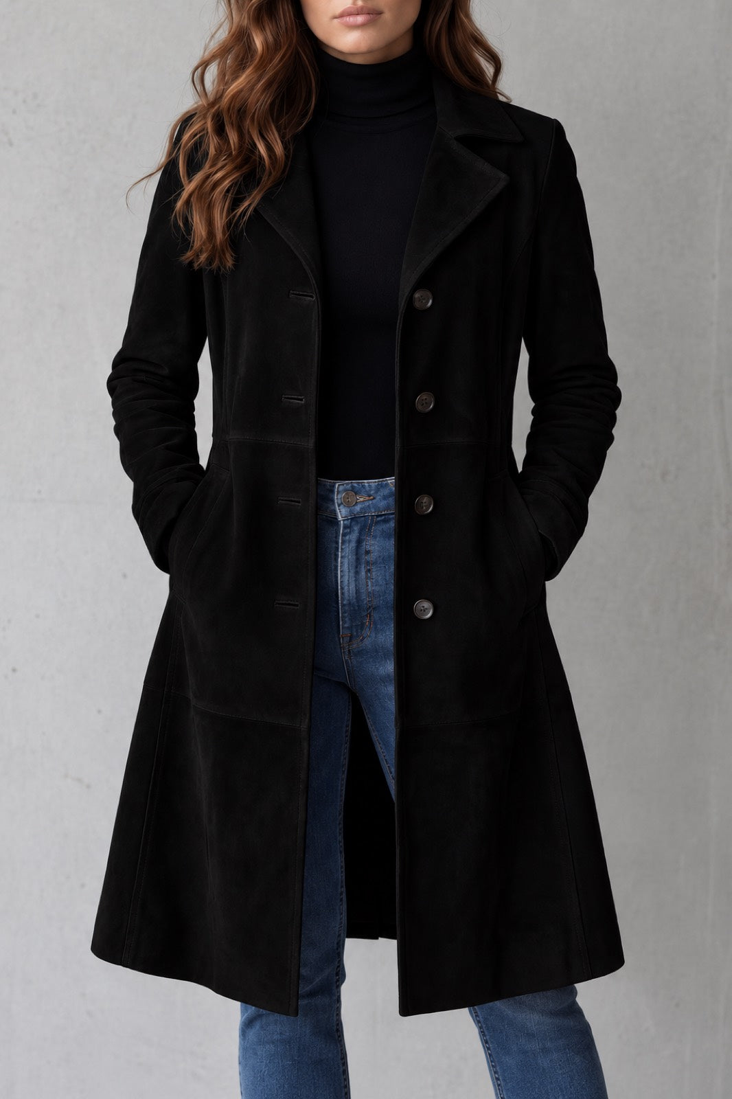 Lange Suede Look Damesjas met Reverskraag - afbeelding 3