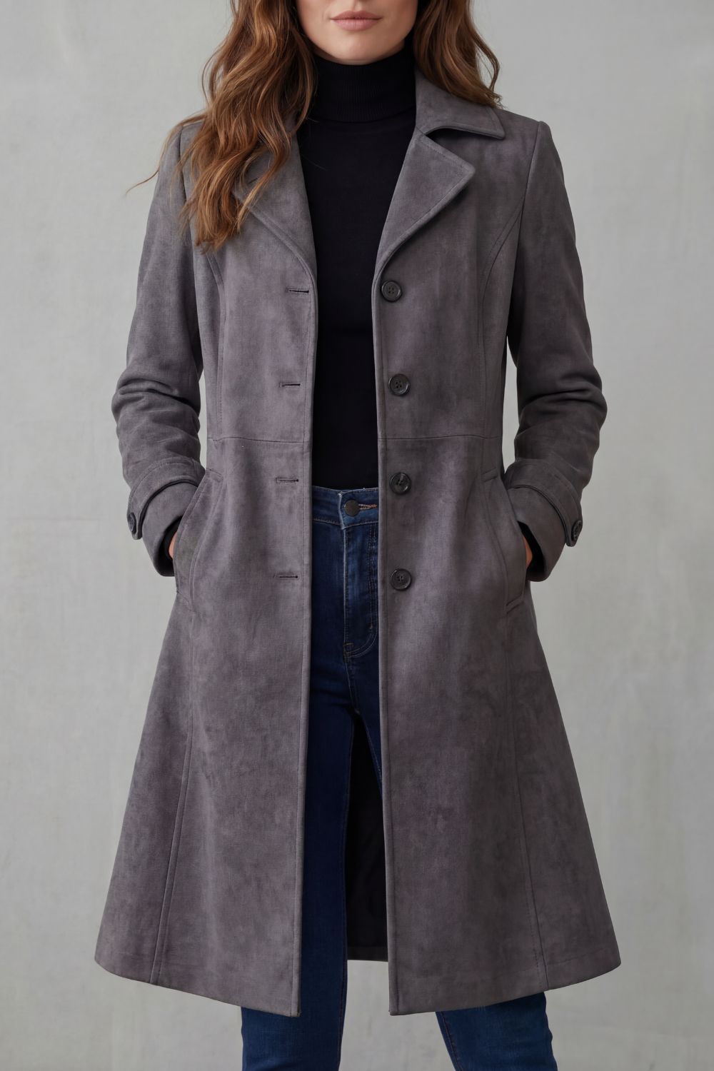 Lange Suede Look Damesjas met Reverskraag - afbeelding 4