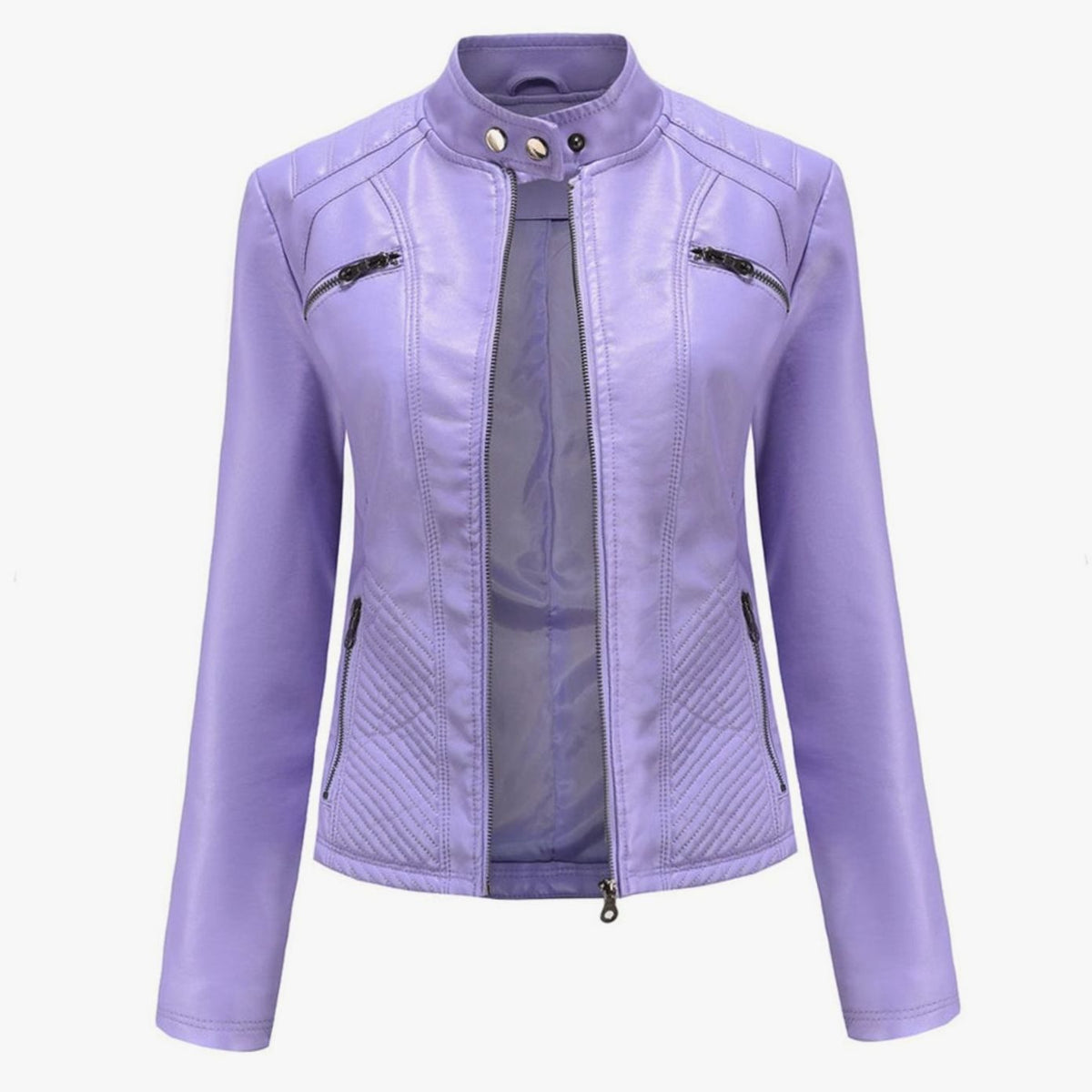 Faux Leren Damesjas Biker met Fur Kraag in Paars, productfoto 7
