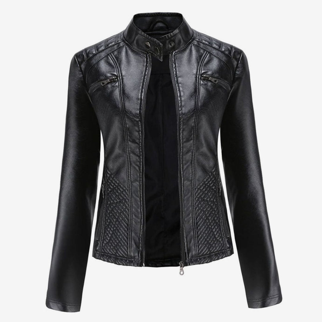Faux Leren Damesjas Biker met Fur Kraag in Zwart, productfoto 8