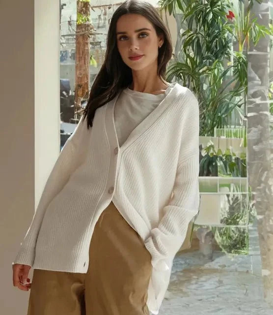 Cashmere Vest Dames met V Hals in Gebroken wit, productfoto 3
