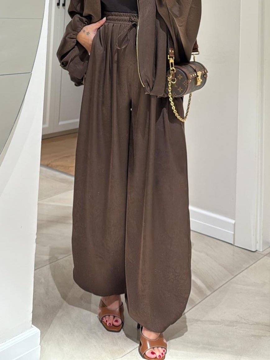 Co Ord Set Dames met Jasje en Wijde Broek in Bruin, productfoto 12