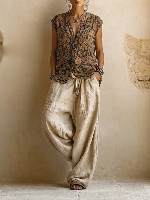Co Ord Set Dames Driedelig met Vest en Wijde Broek - afbeelding 2