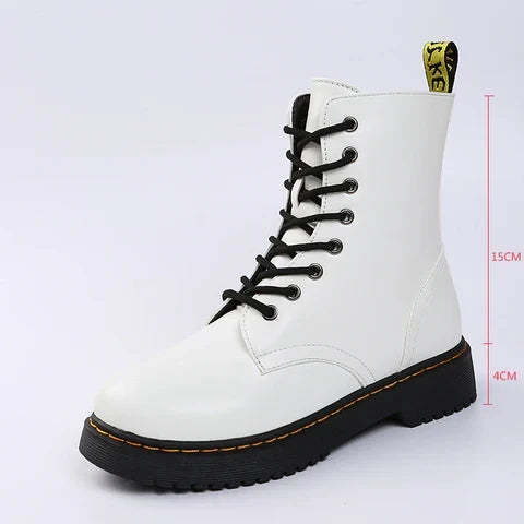 Enkellaarsjes Dames met Veters en Blokhak in Wit, productfoto 5
