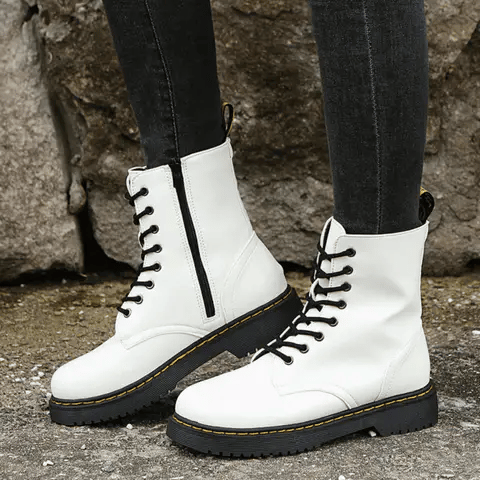 Enkellaarsjes Dames met Veters en Blokhak in Wit, productfoto 6