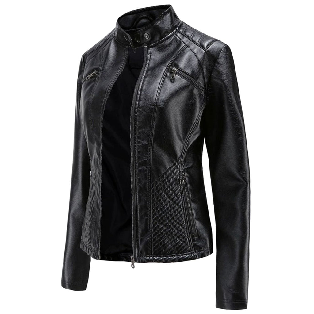 Faux Leren Damesjas Biker met Fur Kraag in Zwart, productfoto 10