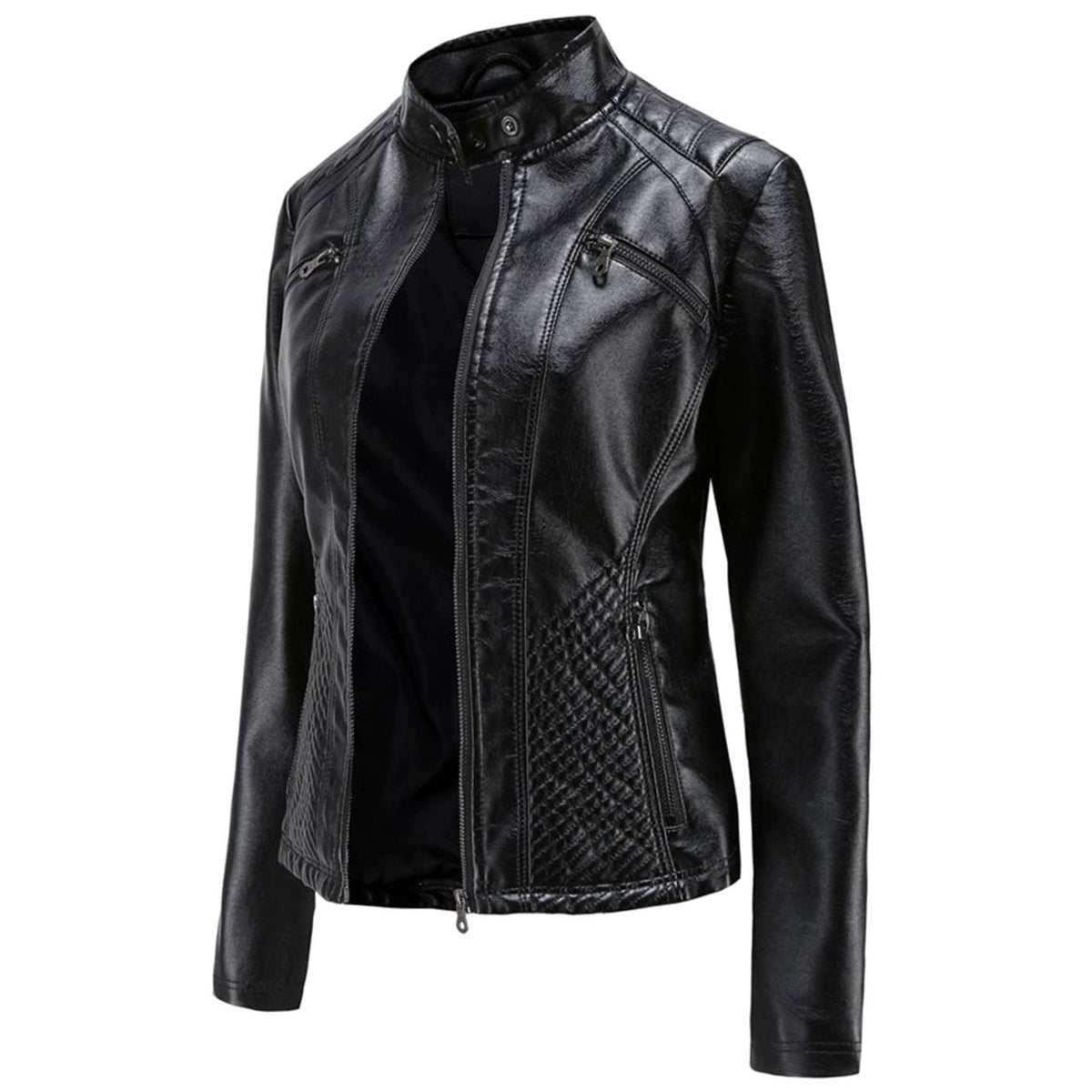 Faux Leren Damesjas Biker met Fur Kraag in Zwart, productfoto 10
