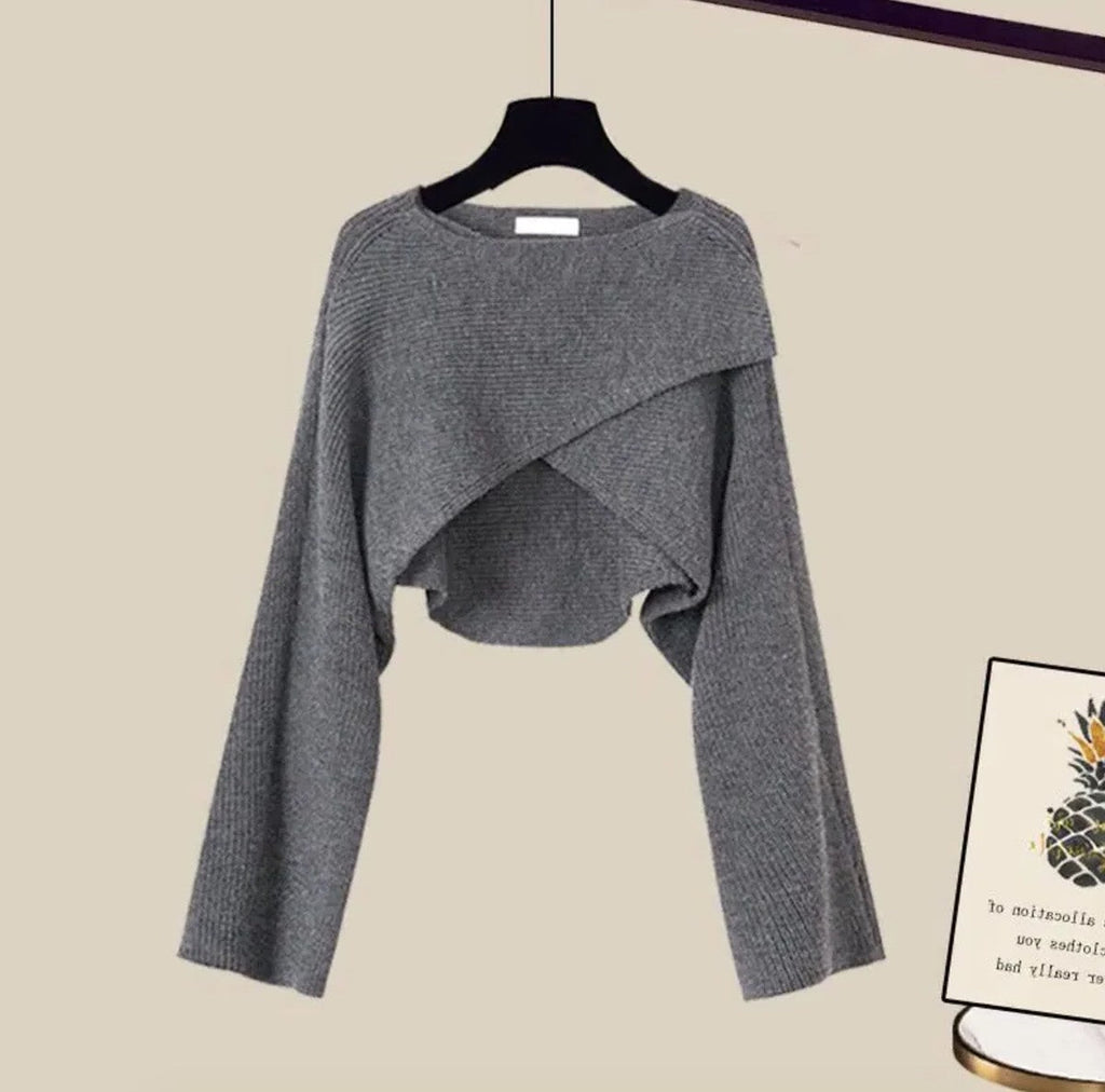 Gebreide Co Ord Set Dames Driedelig in Grijs, productfoto 3