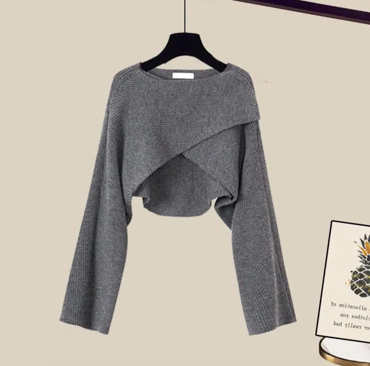 Gebreide Co Ord Set Dames Driedelig in Grijs, productfoto 3