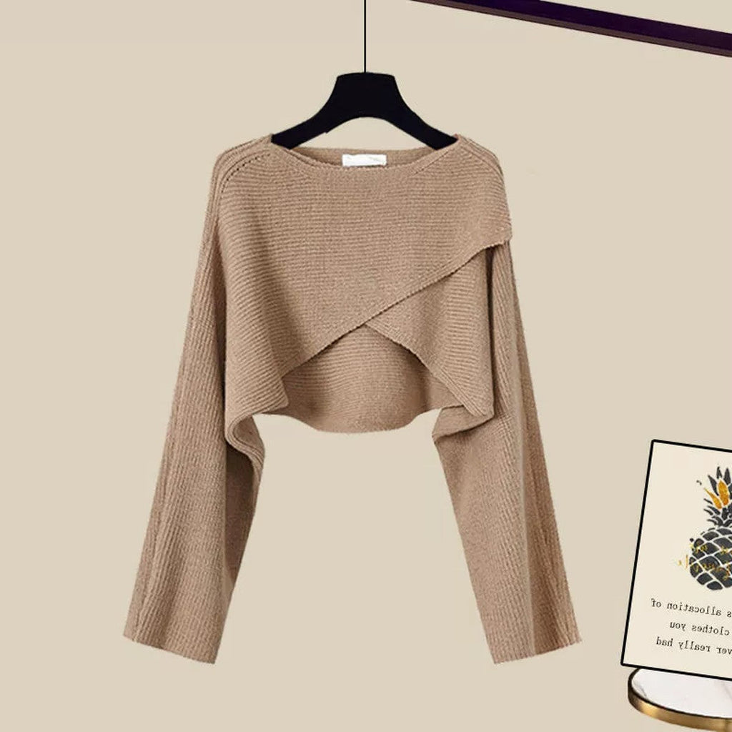 Gebreide Co Ord Set Dames Driedelig in Bruin, productfoto 4