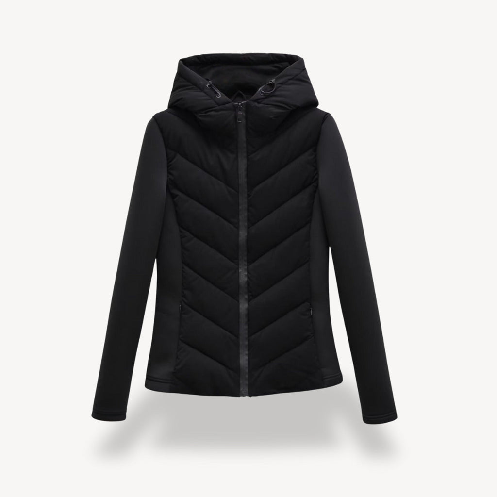 Gewatteerde Winterjas Dames met Capuchon in Zwart, productfoto 4
