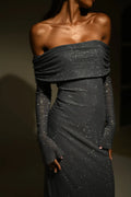 Avondjurk Dames Off-Shoulder met Lange Mouwen in Grijs, productfoto
