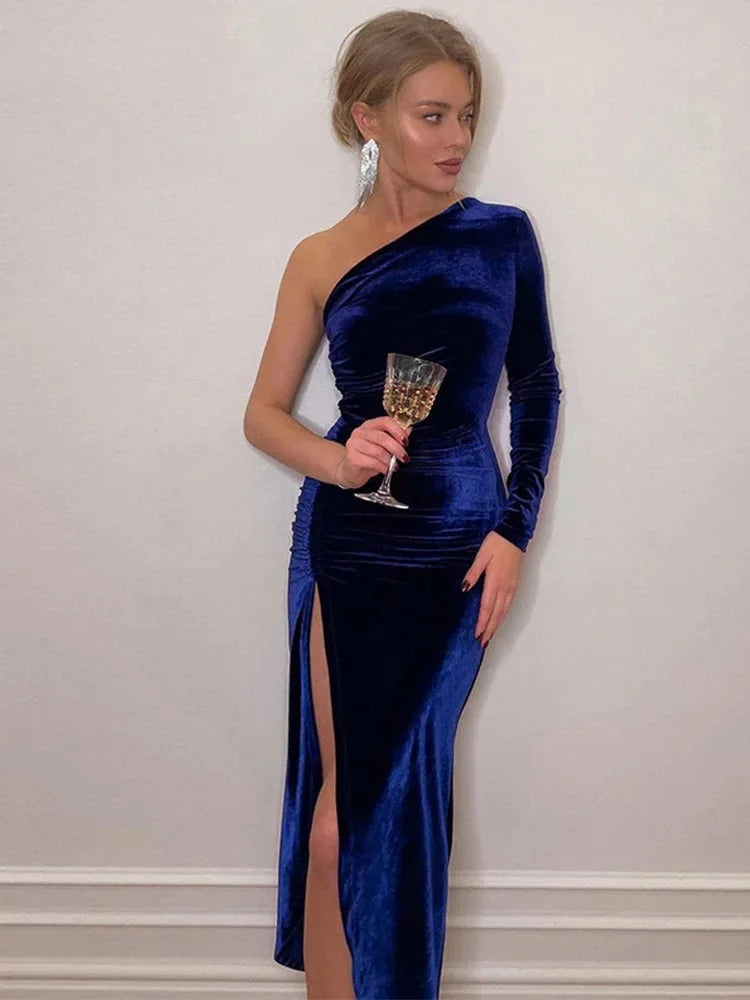 Cocktailjurk Dames Midi Asymmetrisch in Blauw, productfoto