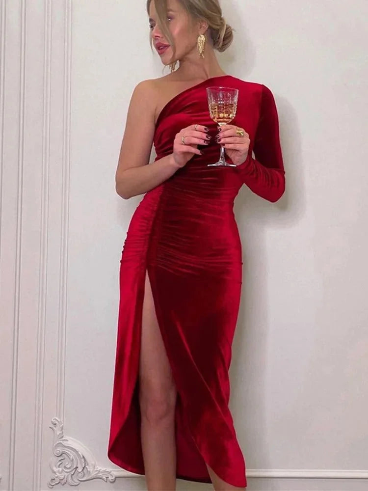 Cocktailjurk Dames Midi Asymmetrisch in Rood, productfoto