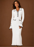 Gebreide Maxi-Jurk Dames met Col in Wit, productfoto