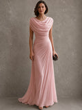 Maxi-Jurk Dames Bruiloftsgast met Waterval-Hals in Roze, productfoto