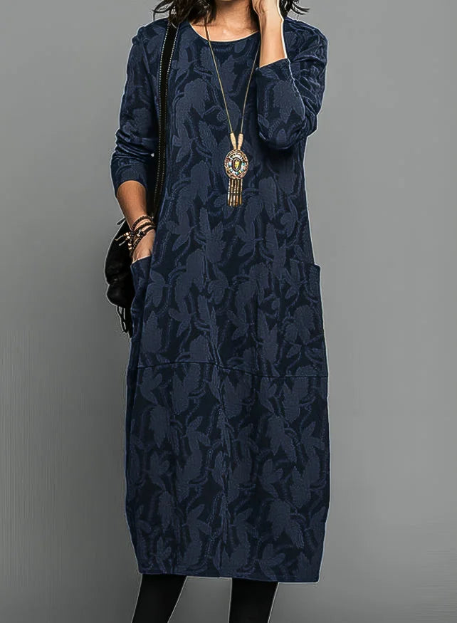 Winterjurk Dames Midi met Lange Mouwen in Blauw, productfoto
