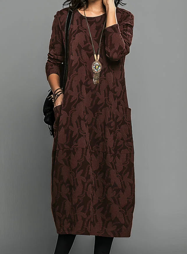 Winterjurk Dames Midi met Lange Mouwen in Bordeaux, productfoto