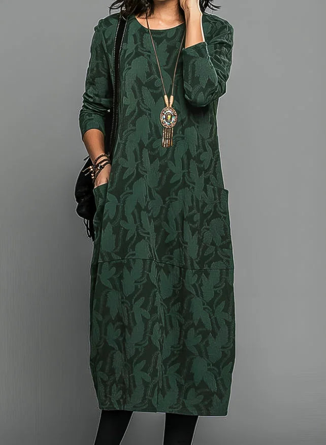 Winterjurk Dames Midi met Lange Mouwen in Groen, productfoto