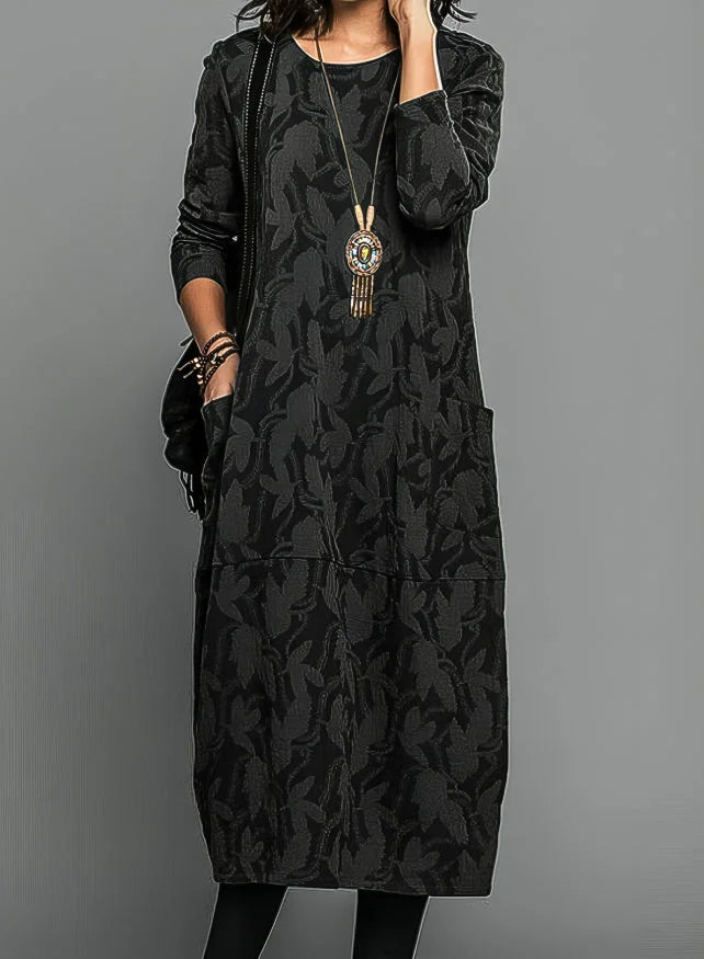 Winterjurk Dames Midi met Lange Mouwen in Zwart, productfoto
