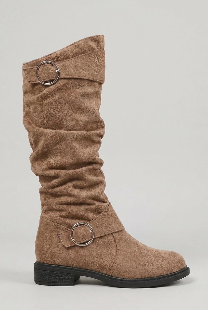Kniehoge Laarzen Dames met Gesp en Blokhak in Camel, productfoto 9