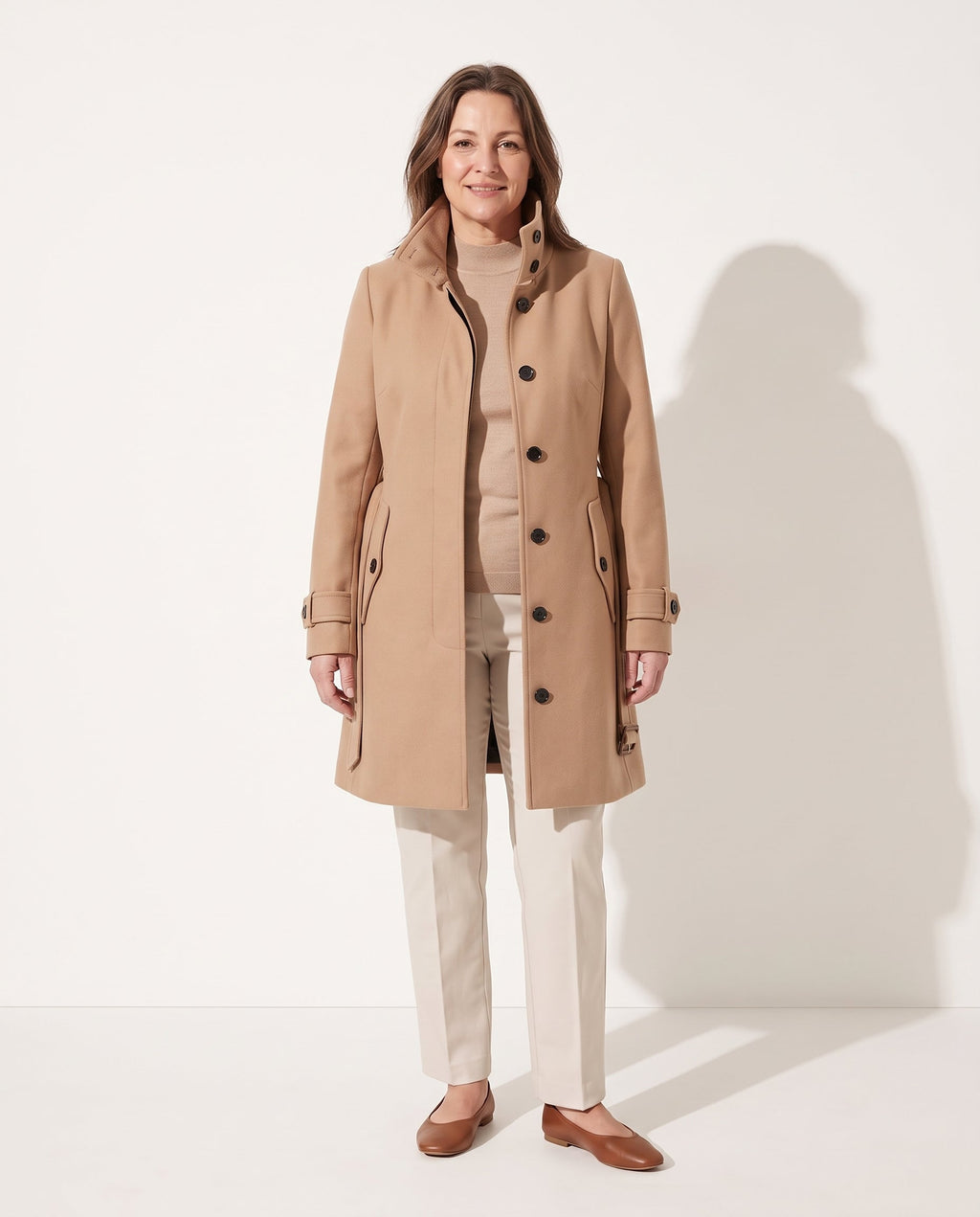 Lange Winterjas Dames Puffer met Hoge Kraag in Beige, productfoto 1