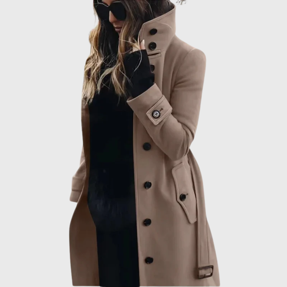 Lange Winterjas Dames Puffer met Hoge Kraag in Beige, productfoto 2