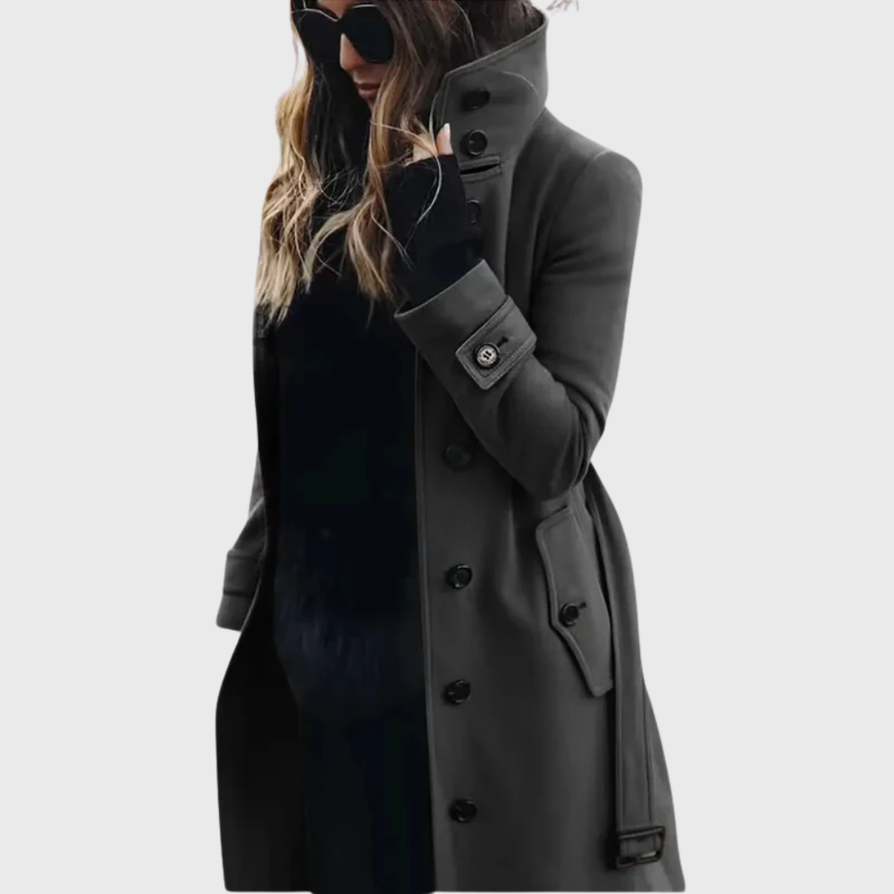 Lange Winterjas Dames Puffer met Hoge Kraag in Donkergrijs, productfoto 3
