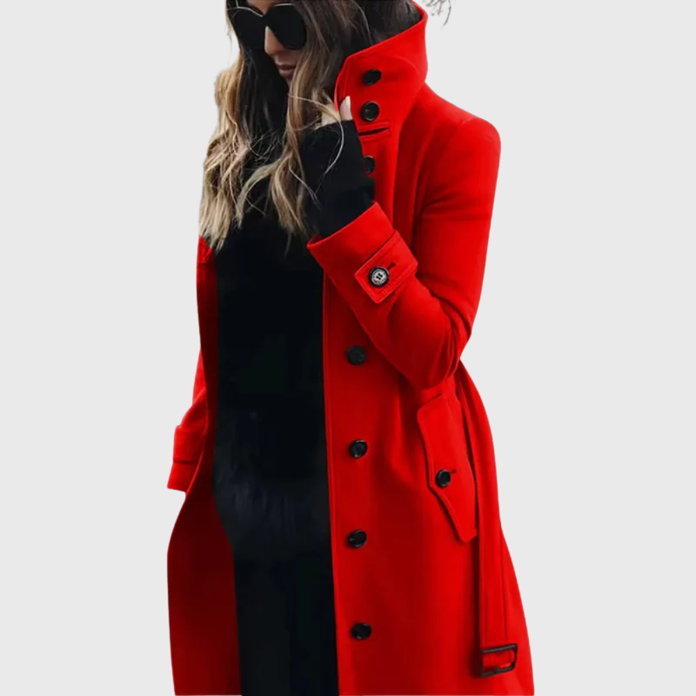 Lange Winterjas Dames Puffer met Hoge Kraag in Rood, productfoto 4
