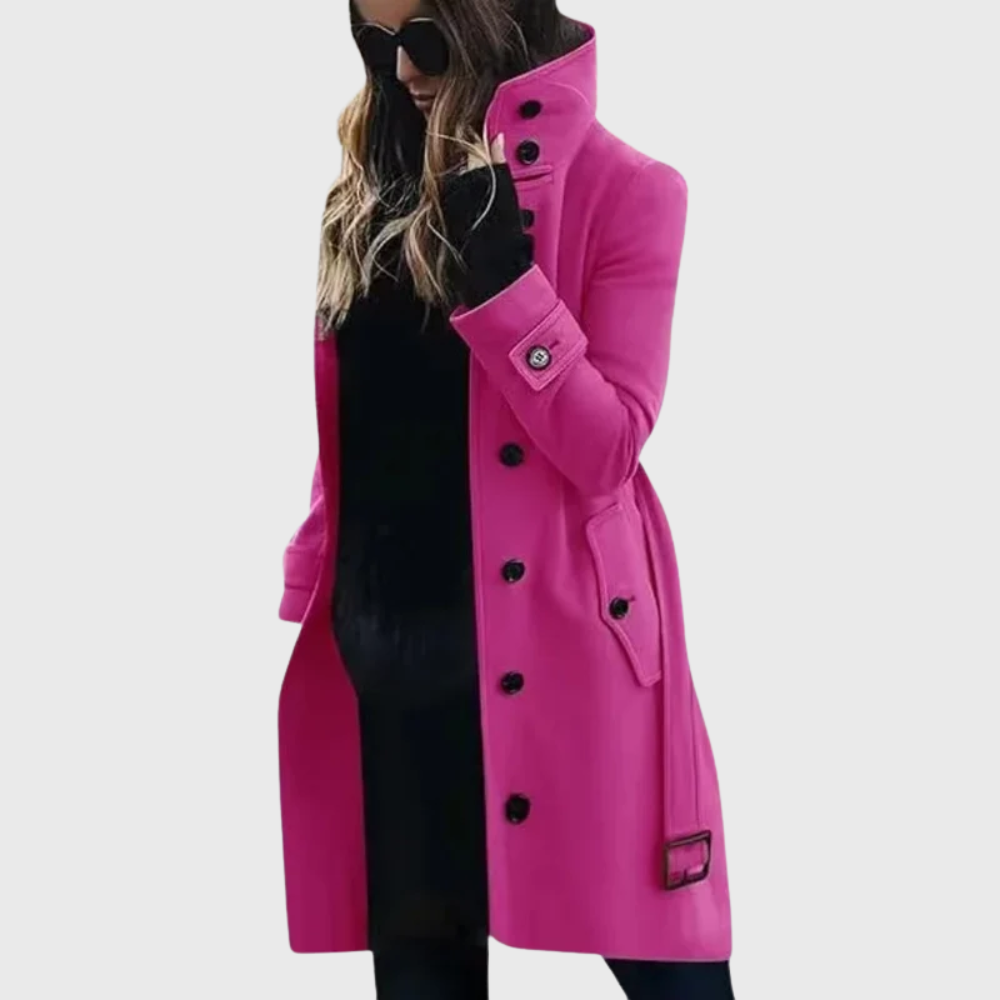 Lange Winterjas Dames Puffer met Hoge Kraag in Donkerroze, productfoto 7
