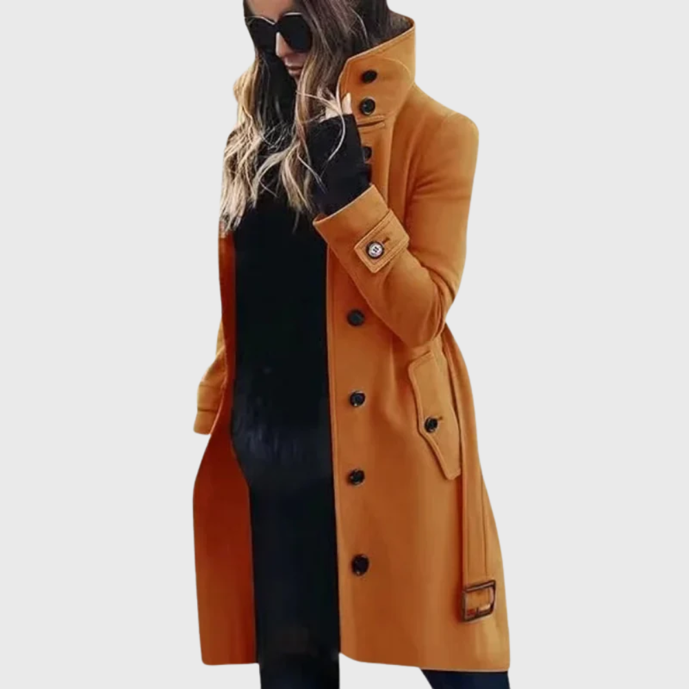 Lange Winterjas Dames Puffer met Hoge Kraag in Oranje, productfoto 8