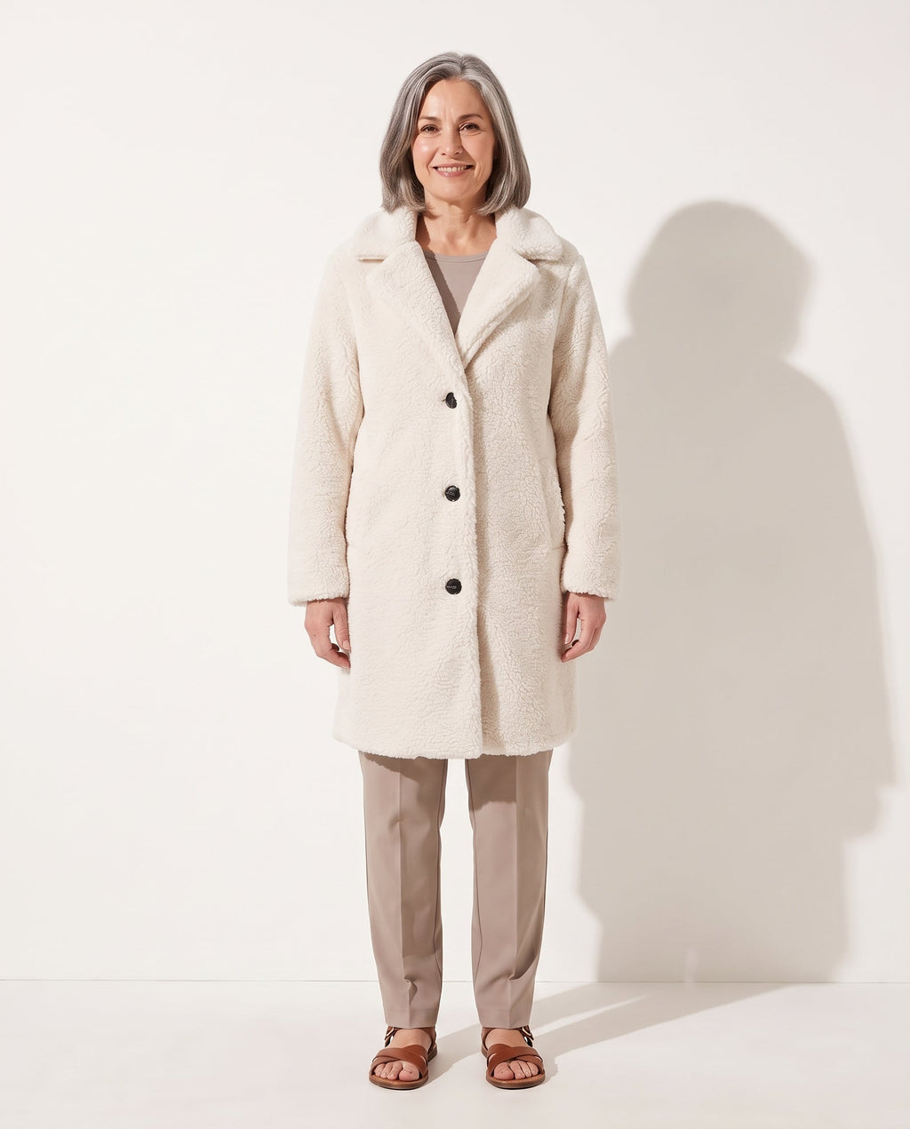 Lange Winterjas Dames Teddy Oversized in Wit, productfoto 1