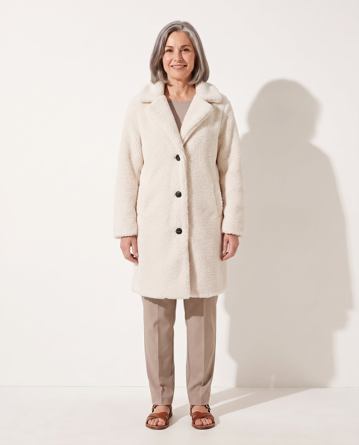 Lange Winterjas Dames Teddy Oversized in Wit, productfoto 1